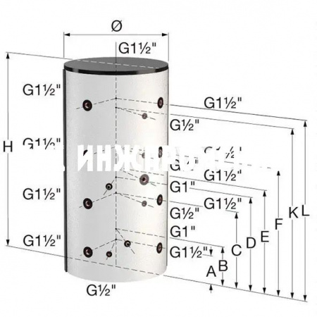 Буферная емкость с теплообменником PS/R без изоляции, 300-2000 л, Flamco